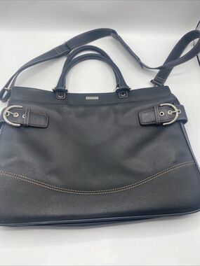Franklin Covey Leather Messenger Shoulder Laptop Bag Travel Handbag Purse Black